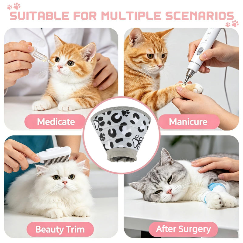 Soft Cat Neck Brace, Adjustable Cat Collar, for Post-Surgery and Injury Use, Breathable and Comfortable, Prevents Wound Licking, for Nail Trimming & Bathing, Size M, Grey
