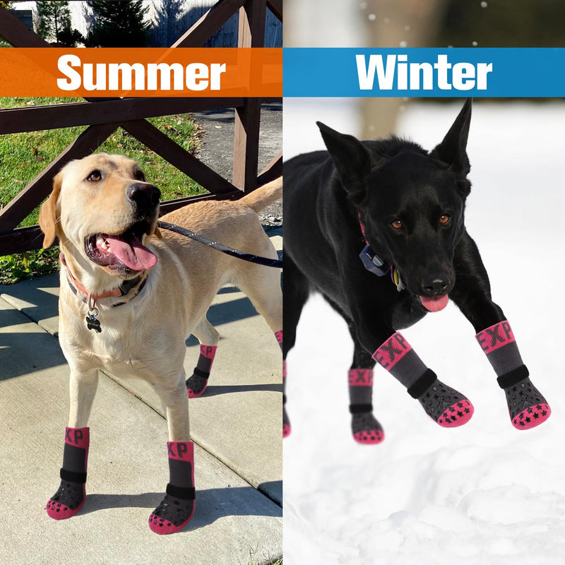 EXPAWLORER Anti Slip Dog Socks to Prevent Licking Paws - Dog Booties for Hardwood Floors, Pet Paw Protectors with Grippers for Winter Outdoor, Dog Boots Shoes for Small Medium Large Dogs, Stars Pink L - PawsPlanet Australia