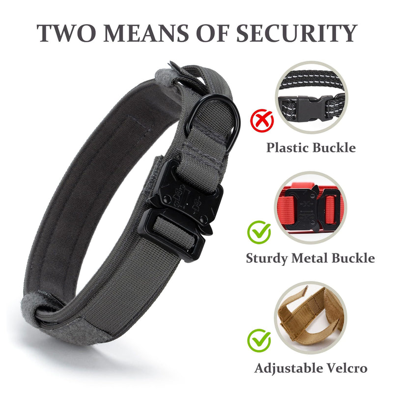 Tactical Dog Collar, Adjustable Military Training Nylon Dog Collar with Control Handle and Heavy Quick-Release Metal Buckle for Small Medium Large Dogs, Grey XL XLarge :Width 1.5",Neck 20-24" - PawsPlanet Australia
