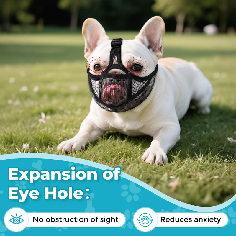 French Bulldog Muzzle with Breathable Open Eye Hole Design, Allows Tongue Extension - Soft Short Snout Dog Muzzle for French Bulldog, Pug, Shih Tzu to Prevent Biting Allow Drink & Feed(XL,Black) - PawsPlanet Australia