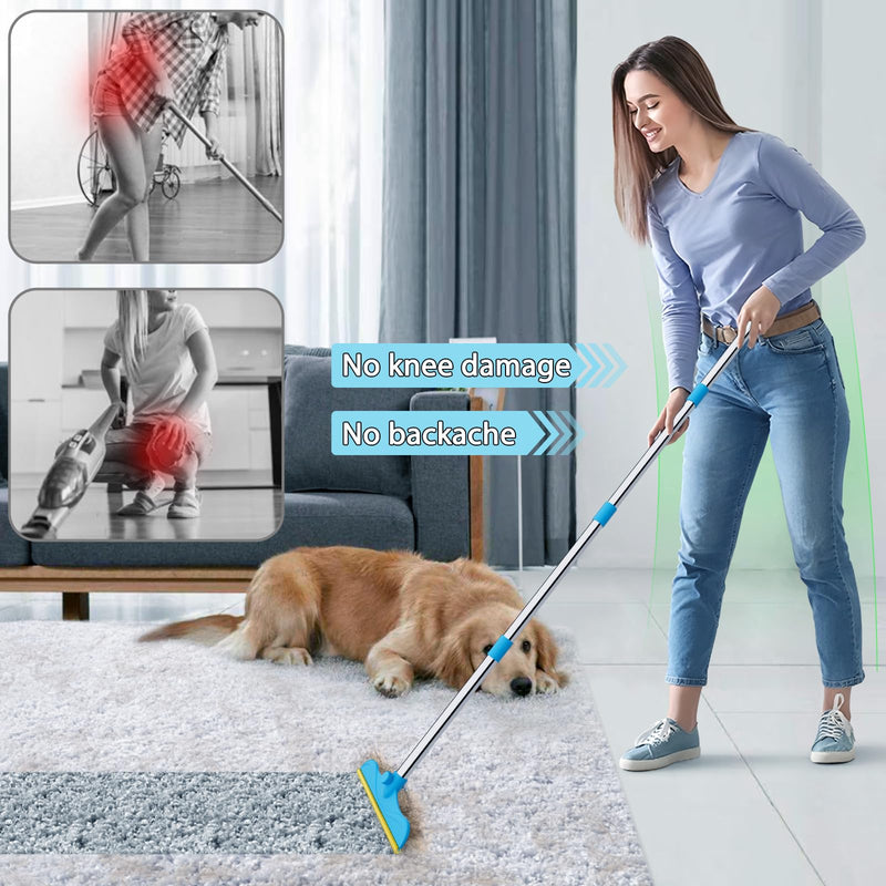 3 in 1 Carpet Rake for Pet Hair Removal, 60” Adjustable Long Handle Pet Hair Remover, Tool Set of 3, Reusable Carpet Scraper Dog Cat Pet Hair Removal Broom for Carpets, Car Mat, Pet Bed, Rugs 60inch Deepblue - PawsPlanet Australia