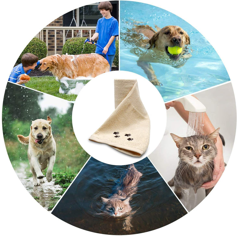 DAN RIVER 100% Cotton Dog Bath Towel Ultra Soft 450 GSM Super Absorbent Quick Drying Paw Embroidered Pattern and Lint-Free Cat, Puppy & Pet Grooming Towel | 20x40 inches | Cat Hair, Short Bread Shortbread - PawsPlanet Australia