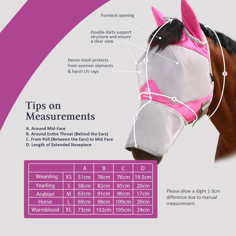 Harrison Howard Full Face Horse Fly Mask UV Protection and Breathable Mask for Equine Use Comfortable Fly Mask for Horses Magenta XL - PawsPlanet Australia