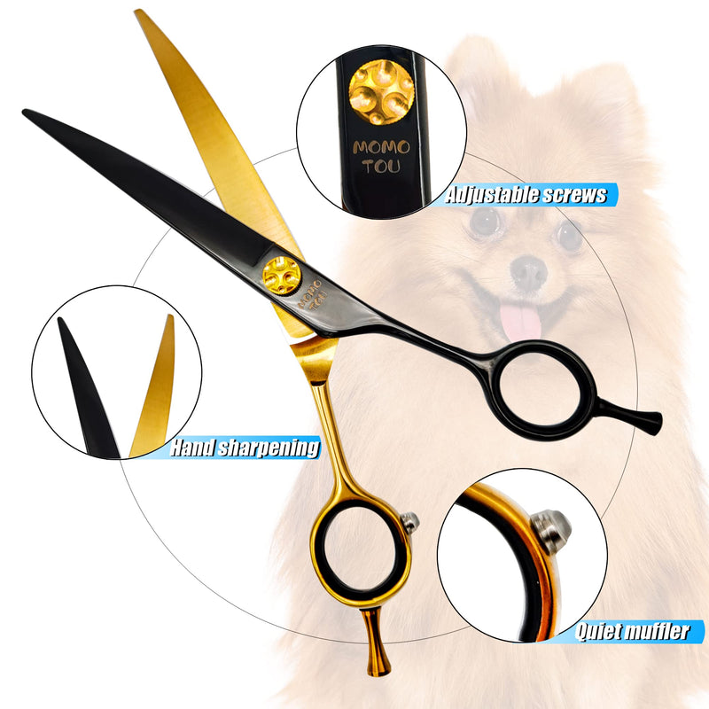 Black & Gold Professional Curved Dog Grooming Scissors with Decorative Screw Sharp and Durable Japanese 440C Stainless Steel Pet Cat Trimming Shears with Safe Round Tip 7'' Dog Shears Curved Scissors 7'' - PawsPlanet Australia