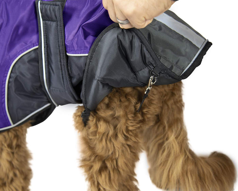 Derby Originals Urban Pet 420D Water Resistant Reflective Winter Dog Parka with Neck Cover & Harness Compatible Opening 220g Heavy Weight Medium Purple/Charcoal