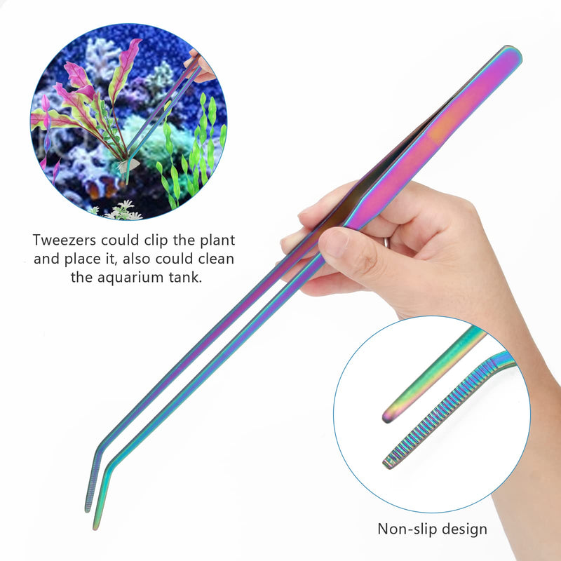 Liveek Aquarium Aquascape Tools Kit 15 in, 4in1 Anti-Rust Aquatic Plant Aquascaping Tool Stainless Steel Silver Tweezer Scissors Spatula for Aquarium Tank Clean 15in Colorful - PawsPlanet Australia