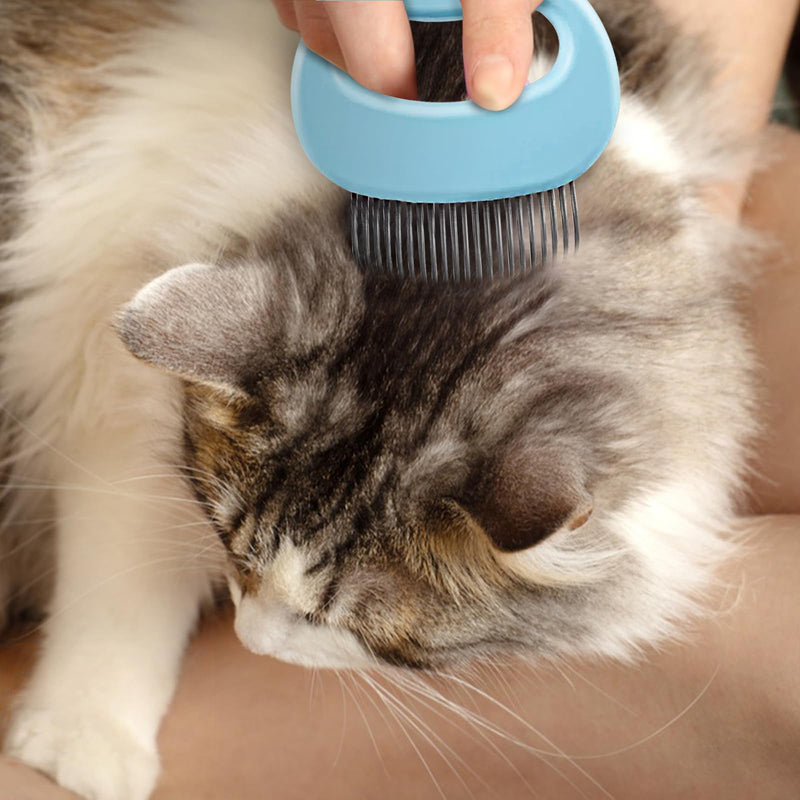 Cat Massage Comb, Cute Comfort Cat Shedding Brush with Elasticity Curved Comb Teeth for Reducing Knots, Relaxing Cat Deshedding Brush for Short Hair & Long Hair Pet Hair Remover (Cat,Blue) Cat,Blue - PawsPlanet Australia