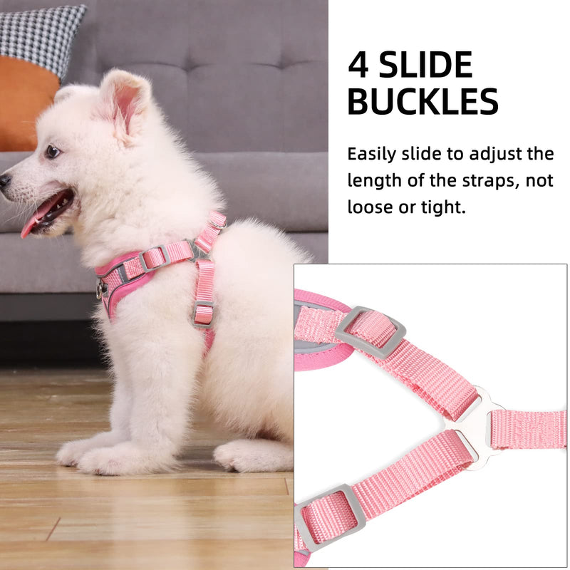 rennaio Dog Harness No Pull, Adjustable Puppy Harness with 2 Leash Clips, Ultra Comfort Padded Dog Vest Harness, Reflective Dog Harness and Leash Set for Small and Medium Dogs Pink S - PawsPlanet Australia