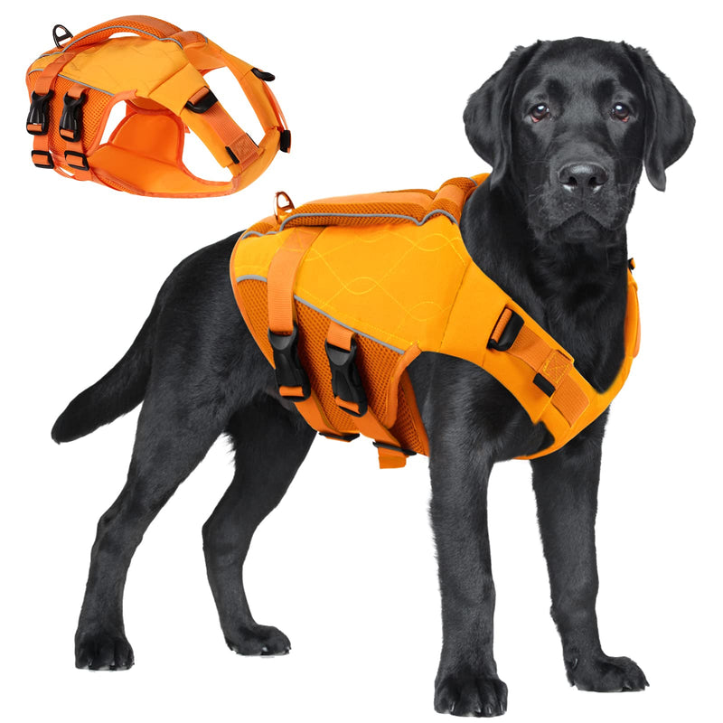 ASENKU Dog Life Jacket with Rescue Handle, Dog Life Vest for Swimming Boating with High Flotation, Ripstop Lightweight Pet Life Preserver with Reflective Stripes for Small Medium Large Dogs Orange