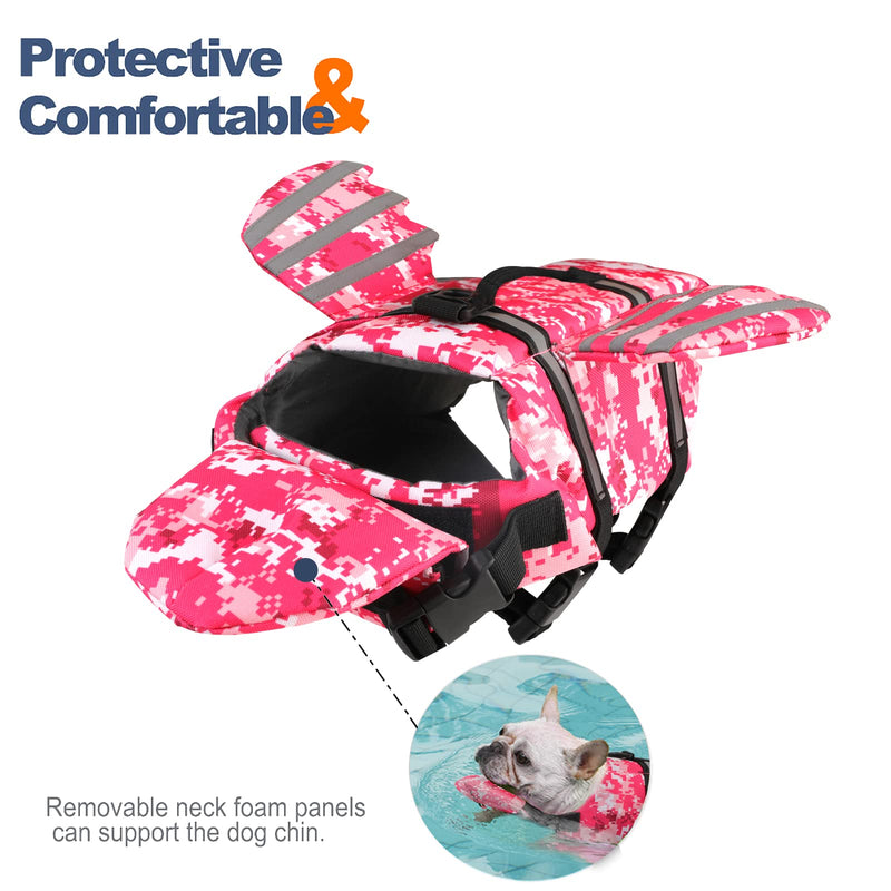 Dog Life Jacket, Wings Pet Life Vest for Swimming Boating Reflective Dog Flotation Swim Vest with Handle and Chin Float for Small Medium Large Size Dogs - Pink Camo, XS XS (Chest Girth 11.8"-16.5") - PawsPlanet Australia