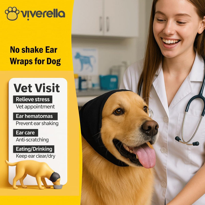 Dog Ear wrap Calming Hoodie Ear Wraps, Comfortable Quiet Ears Cover Muffs Plug Waterproof & Adjustable Dog Head Wrap Bonnet for Noise Protection Firework Grooming Bathing Anxiety Thunderstorms Medium