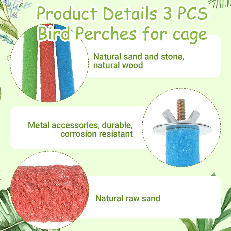 3 Pcs Wood Bird Cage Perch Parrot Perch Stand, Wood Perches Toy Platform Paw Grinding Stick Bird Perches Covers Cage Accessories for Small Medium Birds Like Parakeet Budgies Lovebird Canary (Colorful) 3 Pcs