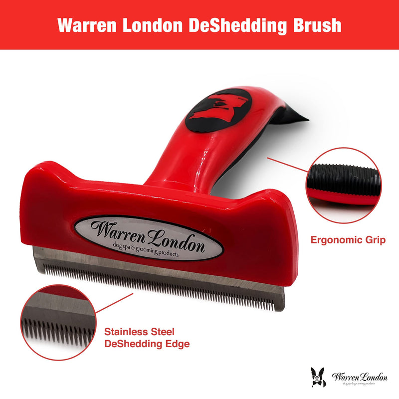 Warren London Deshedding Brush for Dogs – Large Short-Hair | 4-in Stainless-Steel Undercoat Rake Reduces Shedding Up to 95% | Gentle Skin-Safe Comb, Quick-Clean Release, Non-Slip Ergonomic Grip Short Hair | Large - PawsPlanet Australia