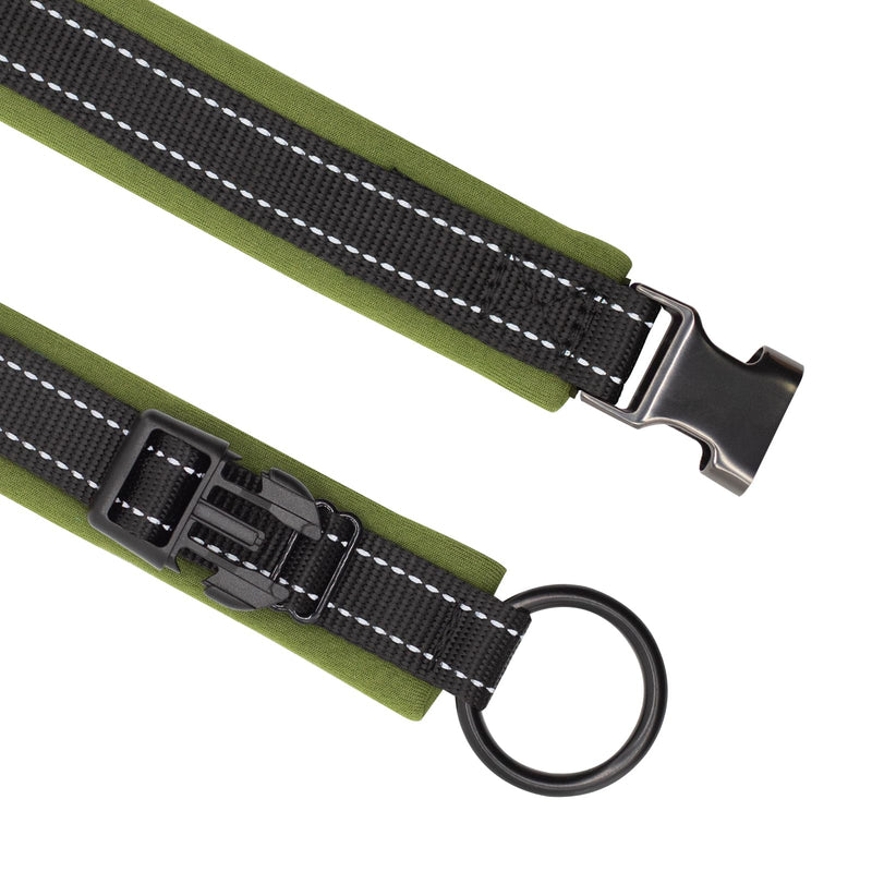 Nylon Padded Dog Collar Soft Adjustable Reflective Wide Pet Collars for Small Medium Large Dogs,Black/Green,S Black/Green - PawsPlanet Australia