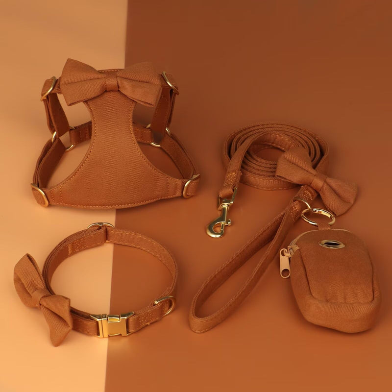Beirui Cute Extra Small Dog Harness Set with Three Detachable Bows, Adjustable Step in Dog Harness Collar and Leash Set with Secure Metal Buckle for Daily Walking, Parties & Holiday Outfits(Brown,XS) XS: Fit 4-8lbs Brown - PawsPlanet Australia