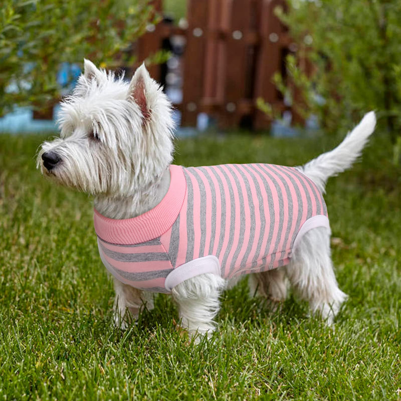 Dog Recovery Suit, Puppy Surgical Pajamas Bodysuit for Dogs Cats After Spay Neuter Surgery Abdominal Wound Bandages, Striped Onesie Pant for Shedding Skin Disease, Anti-Licking Cone Alternative S Small Pink - PawsPlanet Australia