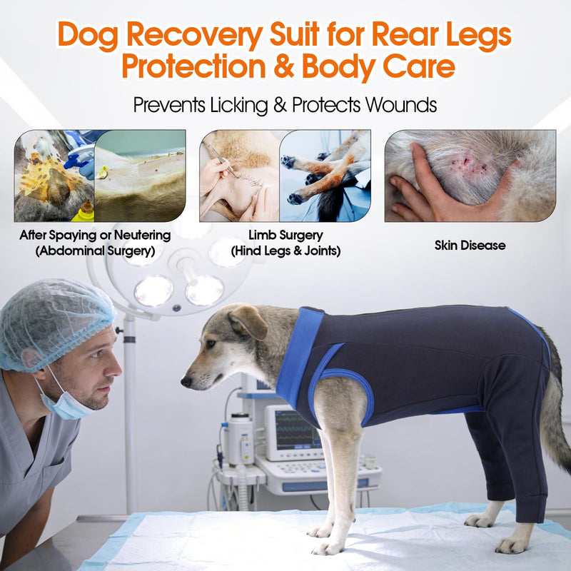Dog Recovery Suit for Rear Legs,Dog Pants to Prevent Licking,Sleeve for Dogs Rear Legs Abdomen,Dogs Leg Sleeve to Stop Licking,Doggy Onesie for Surgery Female Male,Pet Cone Alternative 3XL Navy Blue