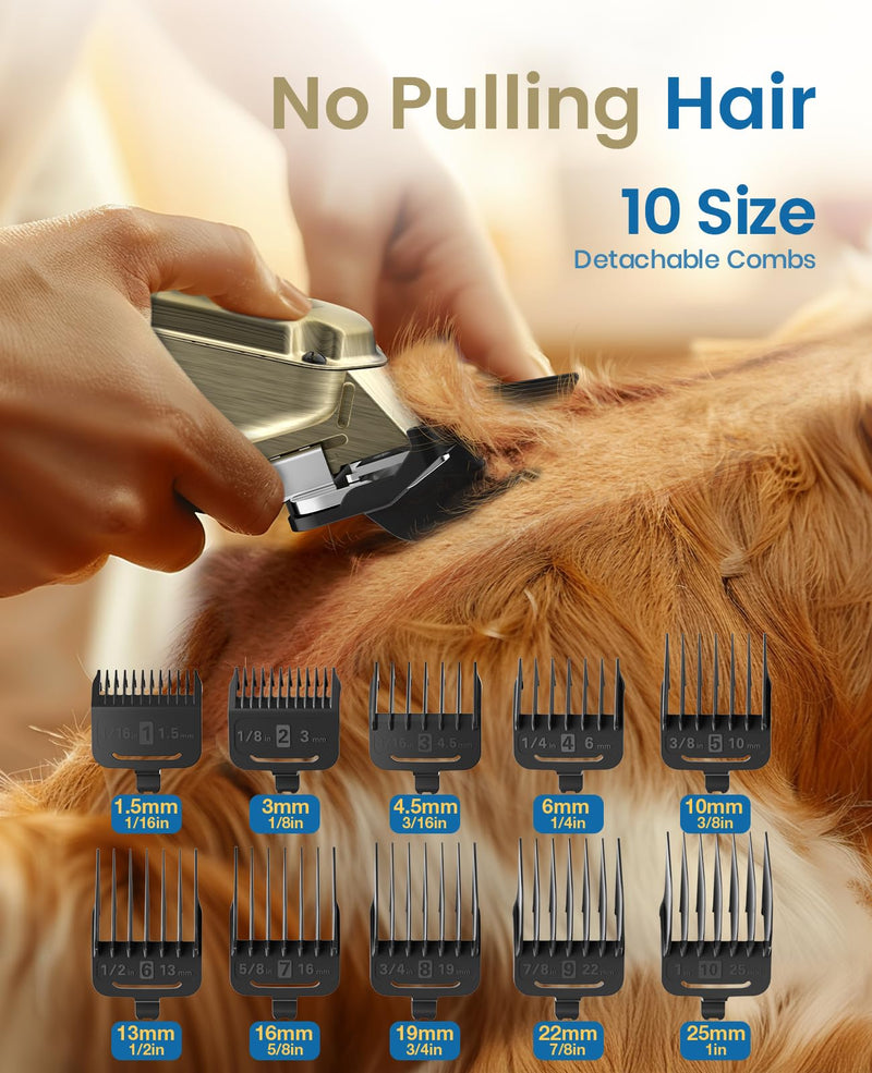 oneisall Dog Clippers for Grooming for Thick Heavy Coats/Low Noise Rechargeable Cordless Pet Shaver with Stainless Steel Blade/Waterproof Dog Shaver for Dogs Pets and Animals (Gold) Gold - PawsPlanet Australia
