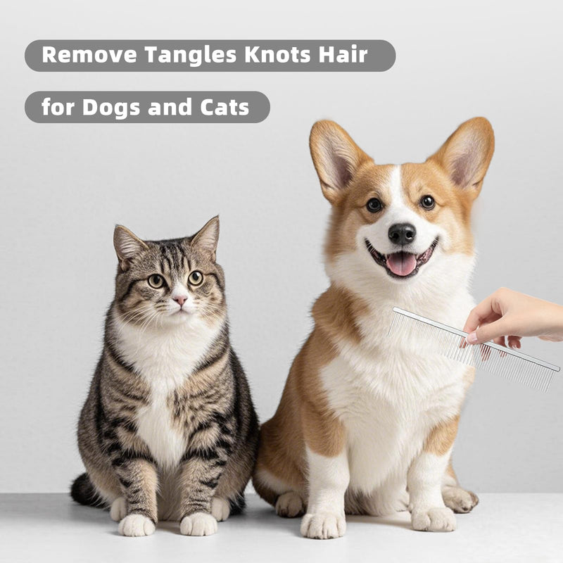 Stainless Steel Dog Comb - Cat Combs with Rounded Ends Teeth - Professional Metal Pet Grooming Removes Tangles Knots for Dogs Cats 7.6IN/1.42IN - PawsPlanet Australia