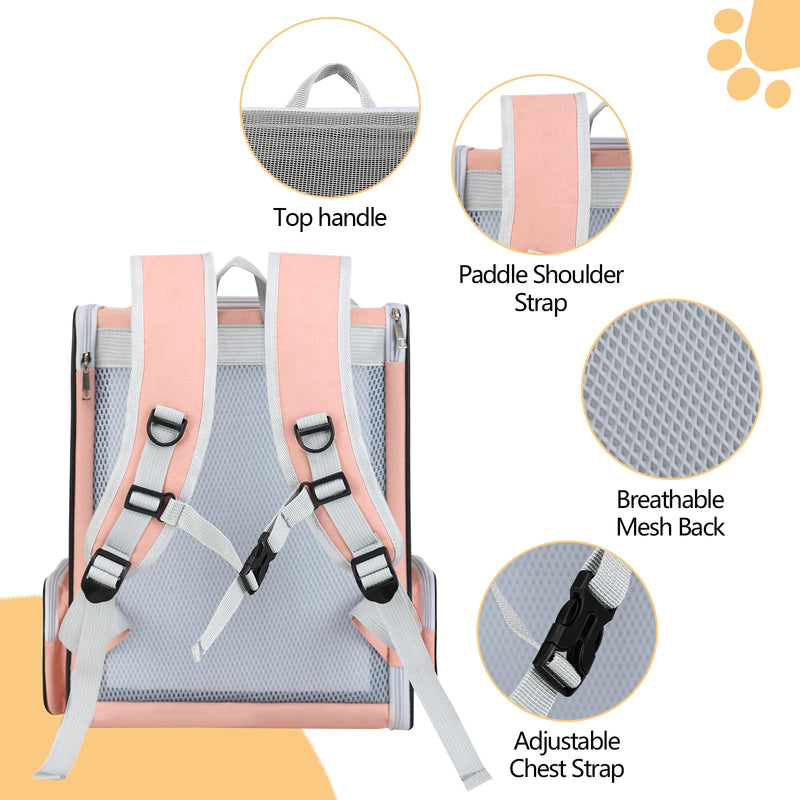 Cat Backpack Carrier Large Pet Backpack for Small Dog Medium Cat Puppy Kitten Bunny up to 15lbs, Ventilated Mesh Dog Collapsible Travel Backpack for Hiking Walking Outdoor pink - PawsPlanet Australia