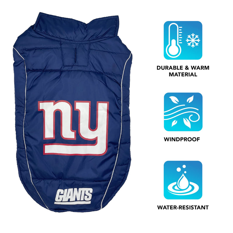 NFL New York Giants Puffer Vest for Dogs & Cats, Size Large. Warm, Cozy, and Waterproof Dog Coat, for Small and Large Dogs/Cats. Best NFL Licensed PET Warming Sports Jacket - PawsPlanet Australia