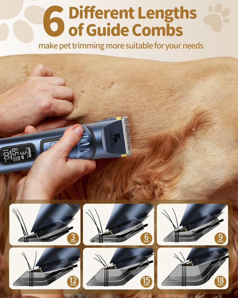Vovo Dog Clippers - 3-Speed Heavy Duty, Low Noise Rechargeable Cordless Electric Dog & Cat Grooming Kit (Blue) Blue - PawsPlanet Australia