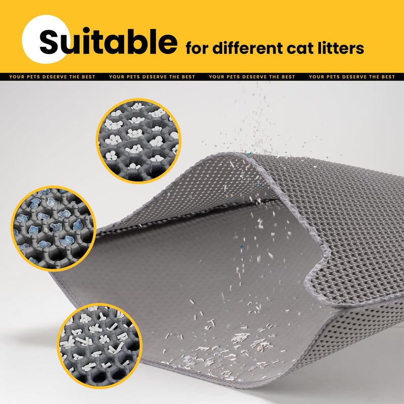 Cat Litter Mat Litter Trapping Mat,Premium Double Layer Waterproof Kitty Litter Mat,Honeycomb Design for Scatter Control,Easy to Clean Cat Mats for Litter Box?Grey,Medium,25"x15"? - PawsPlanet Australia