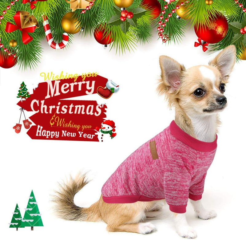 Idepet Pet Dog Classic Knitwear Sweater,Fleece Coat for Small,Medium Dog,Warm Pet Dog Cat Clothes,Soft Puppy Customes (XS, Rosered) X-Small