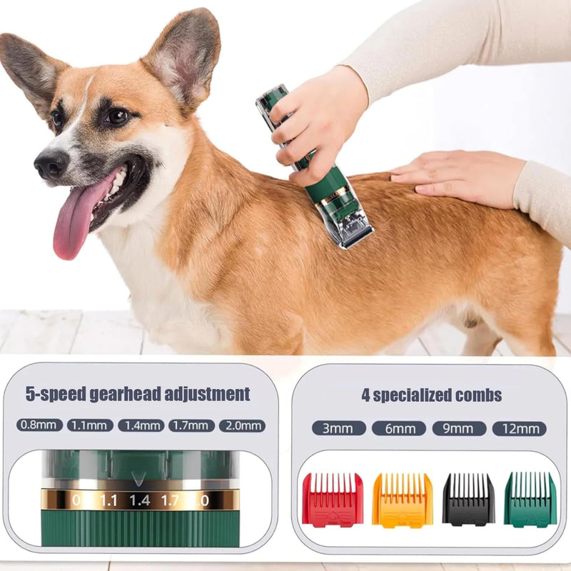 Dog Clippers, Professional Dog Grooming kit, Cat Clipper for Long Hair, with LED Display and 4 Limit Combs, 3-Speed Adjustment, IPX7 Waterproof, Easy Cleaning, Animal Clipper (Green)