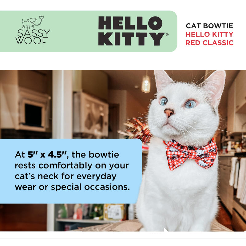 Sassy Woof Hello Kitty® Red Bowtie for Cats – Velcro Straps, Durable, Comfortable, Patented Design, Stylish Pet Accessory 5" x 4.5" - PawsPlanet Australia