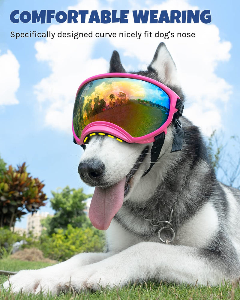 Large Dog Sunglasses, Dog Goggles Large Breed and Medium, UV Protection, Windproof, Dustproof and Snowproof. Shatterproof Lens, Adjustable Strap Silver - PawsPlanet Australia