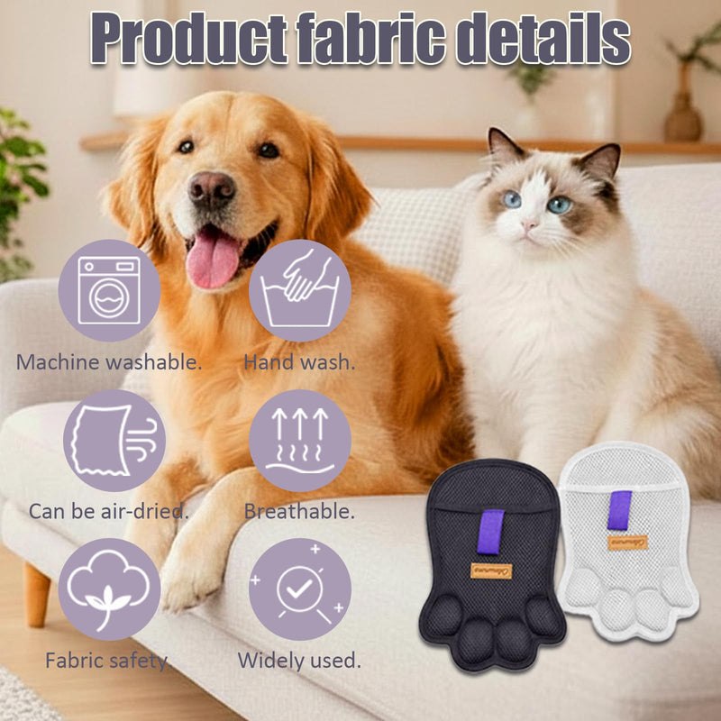 2PCS Paw Shape Pet Hair Removal Glove for Dogs & Cats, Reusable Electrostatic Lint Remover Brush for Couch, Carpet, Clothing, Bed, Car Seat, Upgraded Design（Gray） Grey