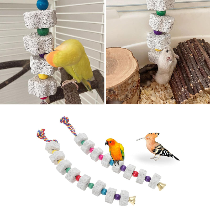 2 Pack Mineral Block Chicken Chewing Toy, KABASI Bird Beak Grinding Calcium Stone with Bells, Chicken Coop Accessories for African Grey, Budgies Cockatiels Parrot Hens Geese Ducks Hamster Rabbit - PawsPlanet Australia