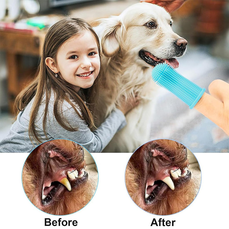 Pack of 5 Dog Toothbrushes, 360º Pets Teeth Cleaning Silicone Toothbrush, Fingerling Reusable, for Dogs, Puppies, Cats and Small Pets, Dental Care for Dogs, Cats, Dental Care (Blue) Blue