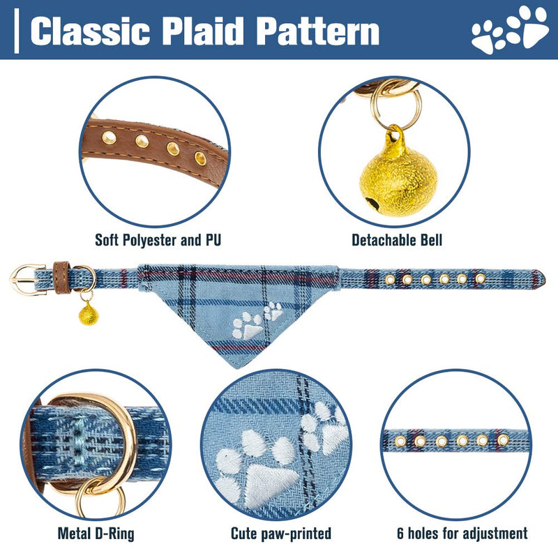 Dog Leash Collar Set - 3 Pack Plaid Pattern Adjustable Escape Proof Leash Collar Set for Outdoor Walking Small Blue