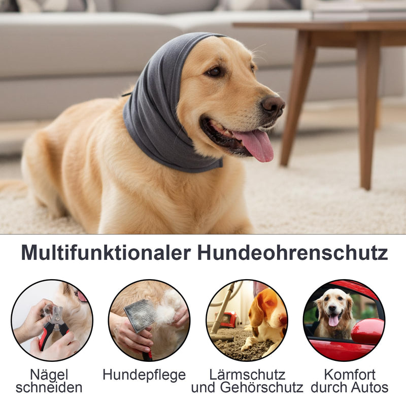 1 pc. Dog Ear Protection Grey Calming Pet Bandana, Soothing Hood, Dog Hearing Protection, Easy-Clean Head Protection for Dogs with Adjustable Self-Adhesive Strap