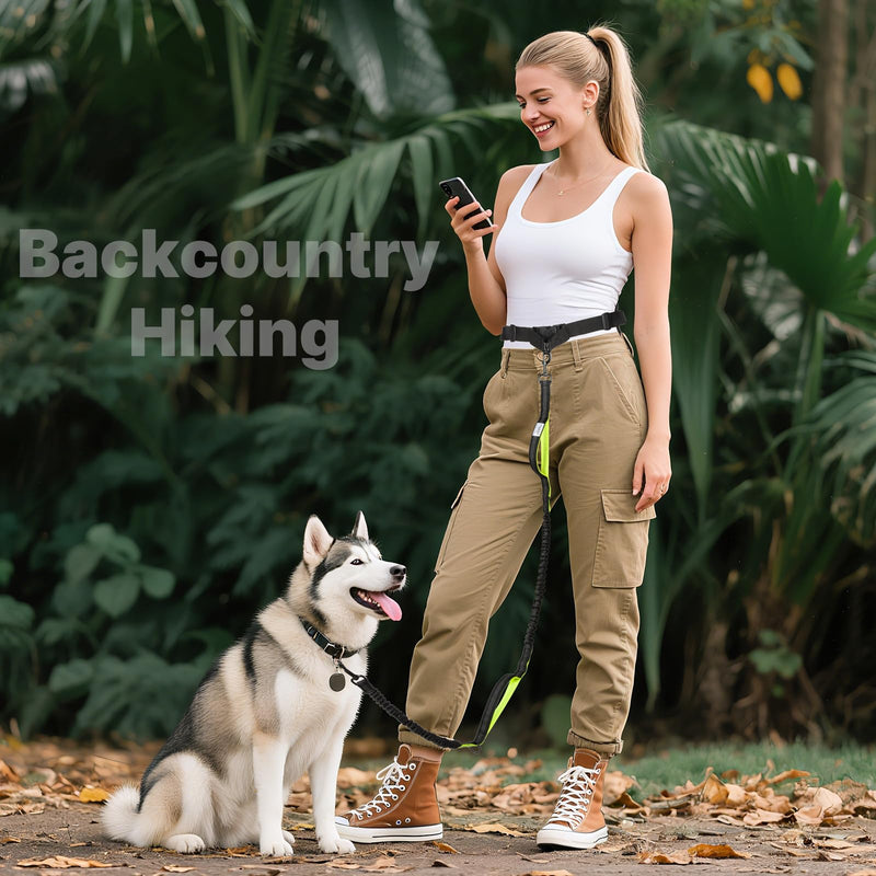 Hands Free Dog Leash for Medium Large Dogs, Waist Support Padded Bungee Dog Running Leash with Reflective Stitching for Walks, Jogging, Running, Hiking, and Dog Training for One Dog Black/Green - PawsPlanet Australia
