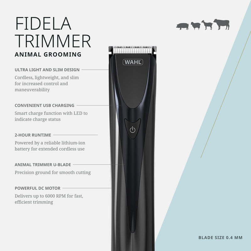 Wahl Pro Animal Fidela Trimmer - Cordless Dog & Cat Hair Trimmer - for Sensitive Areas - Essential Grooming Tools - with 3 Guide Combs