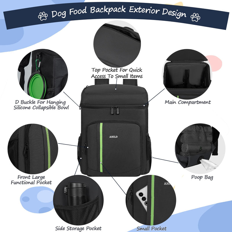 ANILD Dog Travel Backpack - Airline Approved Double-layer Pet Travel Backpack with 2 Food Storage Bag and 2 Foldable Silicone Bowls for Hiking & Camping Black - PawsPlanet Australia