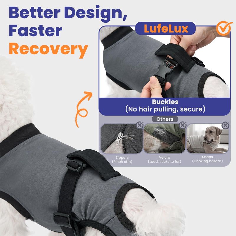 Dog Surgery Recovery Suit, Spay/Neuter Surgical Onesies with Inner Blue Monitoring Layer for Male Female Dogs, Hold-Up Potty System, E-Collar Alternative (Grey, Medium) Grey