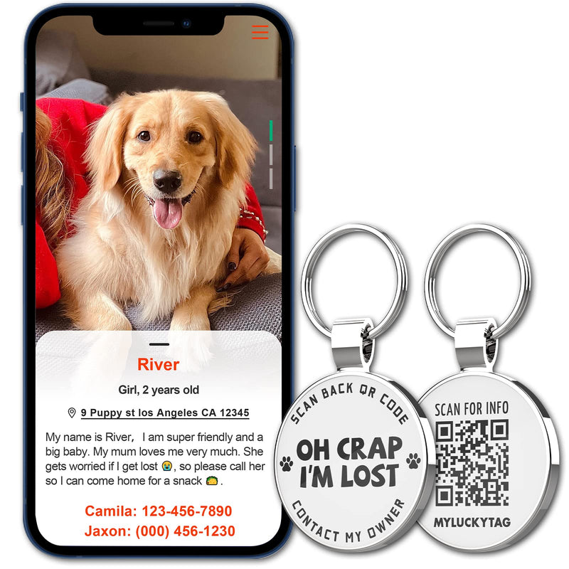 MYLUCKYTAG QR Code Pet ID Tags Dog Tags - Pet Online Profile - Scan QR Receive Instant Pet Location Alert Email Im Lost - PawsPlanet Australia