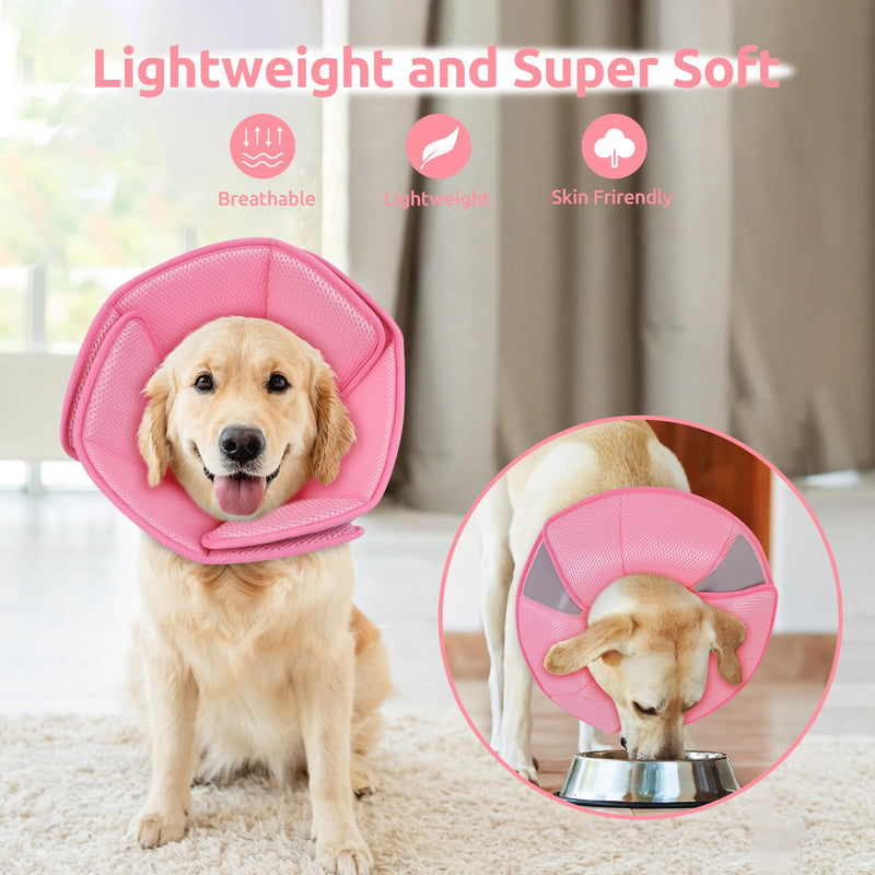 Dog Cone Collar - Soft Elizabethan Collar for Dogs After Surgery, Comfy Cone for Dogs to Stop Licking, Adjustable Dog Cone Alternative for Wound Healing (Pink M) Pink