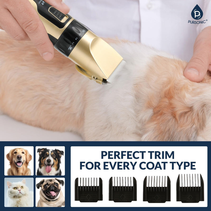 Pursonic Rechargeable Dog Clippers for Grooming – Professional Pet Clippers for Dogs & Cats, Quiet Pet Hair Trimmer with Adjustable Blades and Guide Combs - PawsPlanet Australia