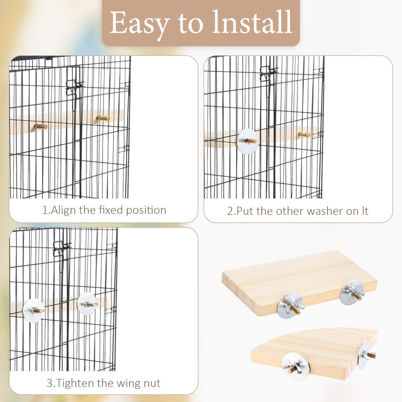 2PCS Bird Perch Platform Flat, Fan Shape and Rectangle Bird Cage Platform, 5.9 × 3.14 Inches Birds Perch Stand Platforms with Stainless Steel Washers for Cockatiel Rat Hamster Guinea Pig Conure