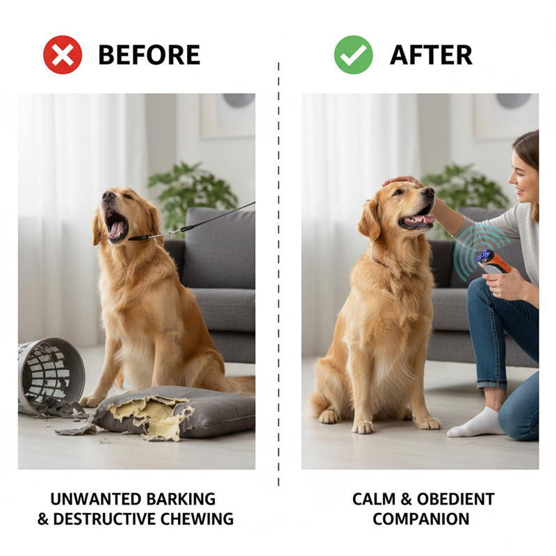 Upgraded Triple-Head Ultrasonic Dog Barking Deterrent Device - 33ft Range Handheld Anti Bark Training Tool - Rechargeable Sonic Bark Stopper for Small Medium Dogs, Age 6+ Months (Orange)
