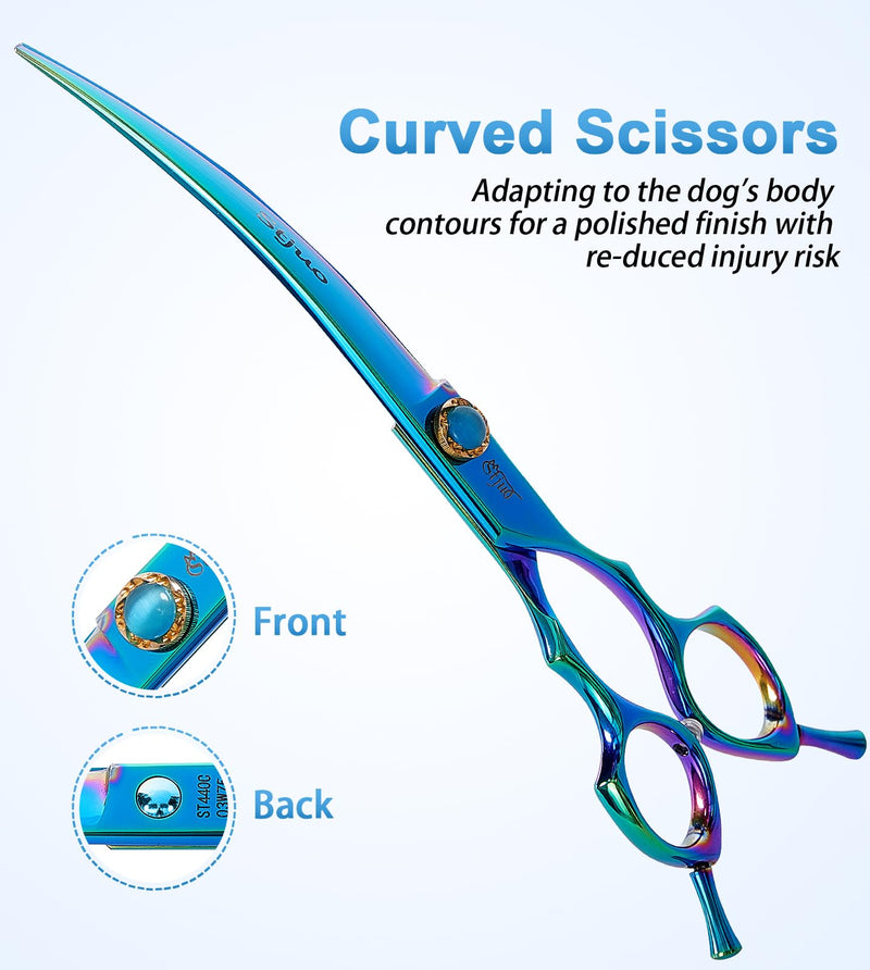 7.5'' Dog Curved Scissors for Grooming 440C Stainless Steel Green Professional Pet Trimming Scissors Sharp Blades Cutting for Dogs and Cats Shears 7.5 - PawsPlanet Australia