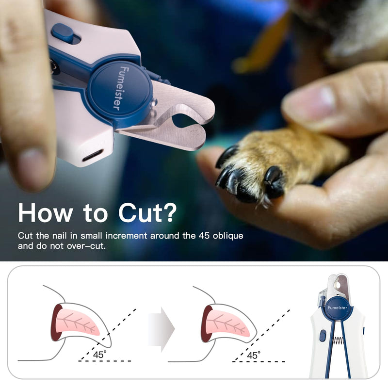 Type-C Rechargeable Dog & Cat Nail Clippers - LED Pet Nail Trimmer with Built-in Nail File, Extra Sharp Blades for Small & Medium Dogs, Indoor Cats (White-Blue) White-blue - PawsPlanet Australia
