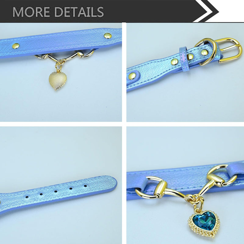 Fashion Cute Dog Collar with a Alloy Heart Shaped Pendant for Small Dogs Cats - Blue - M - PawsPlanet Australia