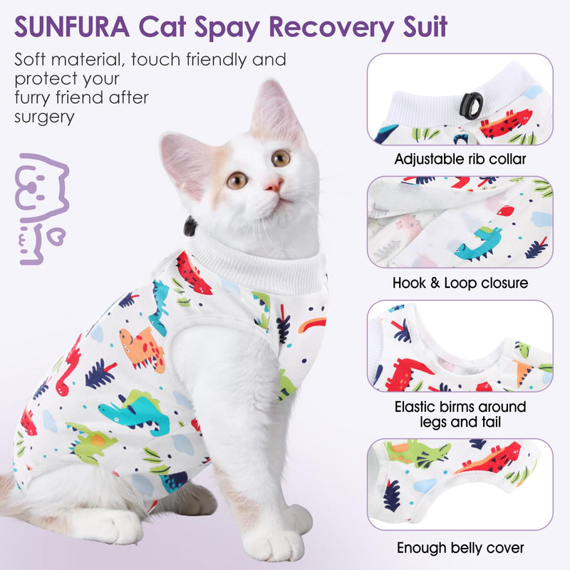 SUNFURA Cat Recovery Suit, Kitten Surgical Full Bodysuit for Abdominal Wound Protector Anti Licking After Surgery, Professional Bandages Cone E-Collar Alternative for Small Male & Female Pets Medium Colorful Dino - PawsPlanet Australia