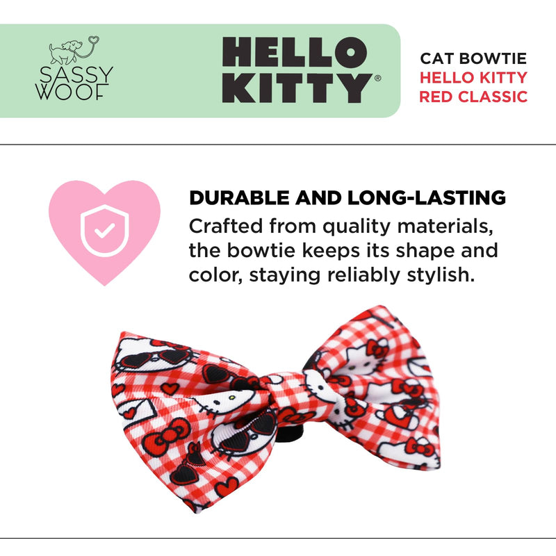Sassy Woof Hello Kitty® Red Bowtie for Cats – Velcro Straps, Durable, Comfortable, Patented Design, Stylish Pet Accessory 5" x 4.5" - PawsPlanet Australia